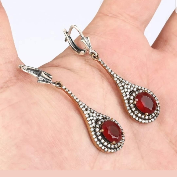 Kharma by Avelon Jewelry - Large ruby & topaz teardrop earrings